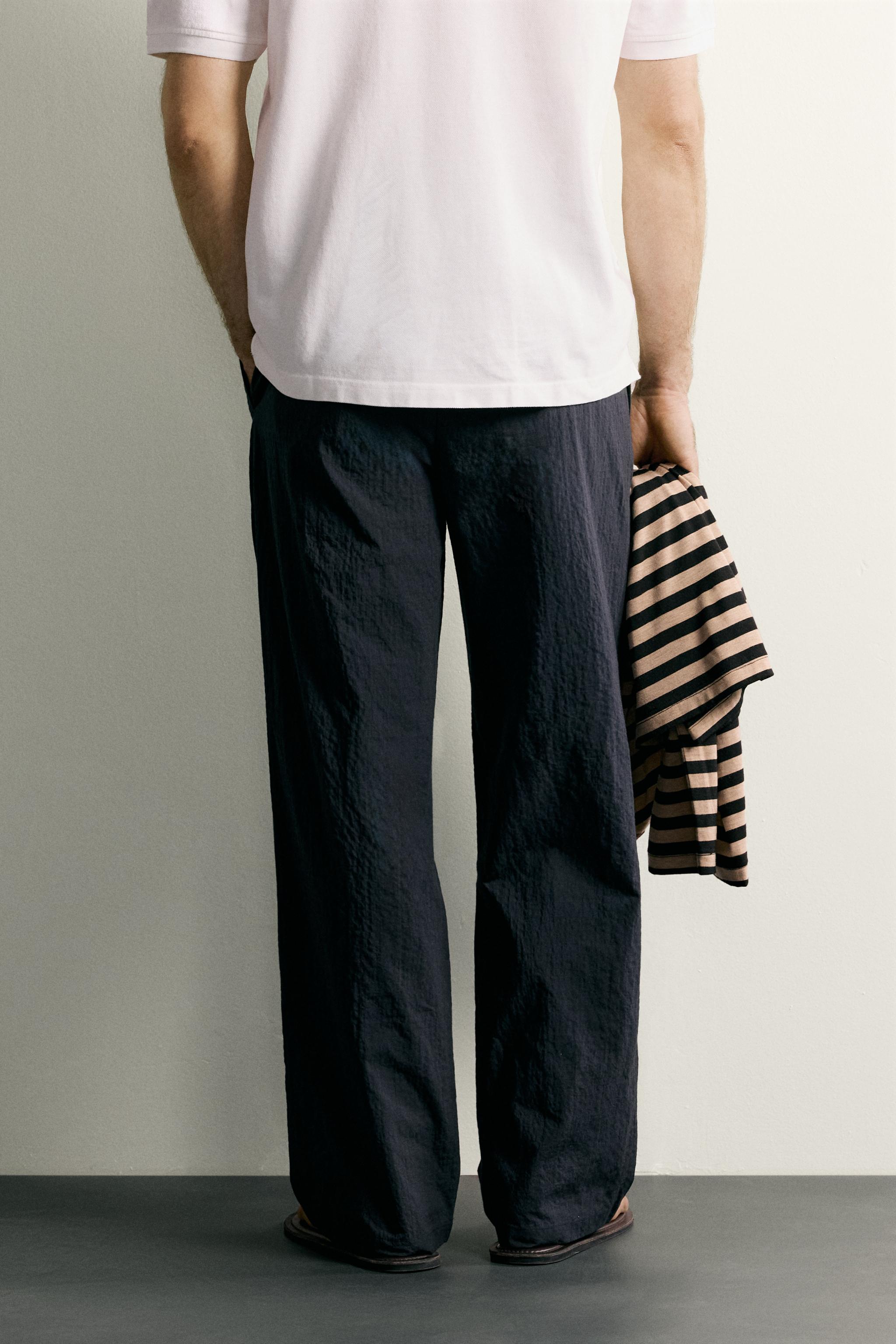 STRAIGHT FIT SEERSUCKER PANTS